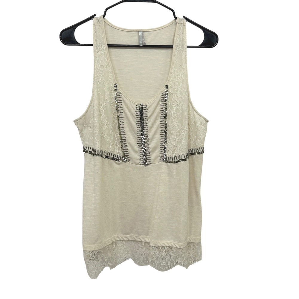 Vanity Lace Beaded Tank Top L‎ Boho Revival Romantic Coquette Soft Girl Vintage